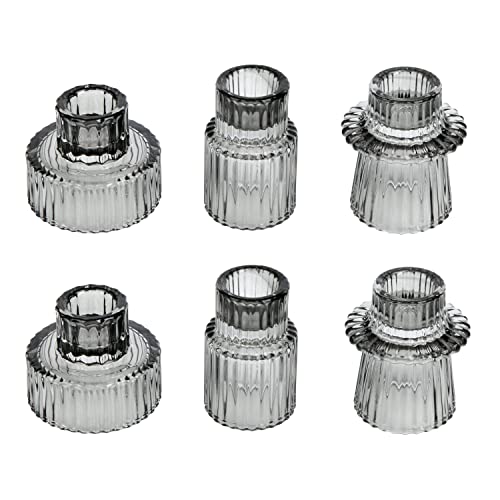 HofferRuffer Glas Kerzenständer für Kirche, Hochzeit, Geburtstag, Party, Abendessen, Geschenk, Kerzenhalter 6 Stück für Teelicht/Taper Candle, 2-in-1 Teelichthalter Grau Cover