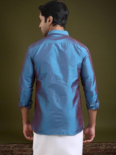 Image of Tattva Men Silk Blend Ethnic Shirt | Traditional South Indian Wear for Wedding, Festivals & Casual Wear