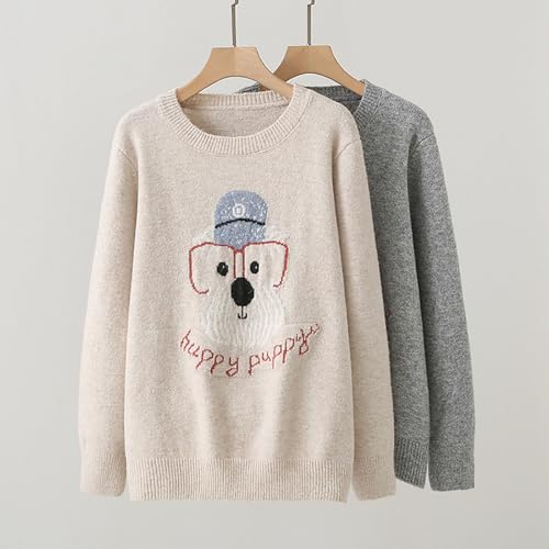 BAIMORE Teen Girls Japanese Preppy Harajuku Crew Neck Cartoon Puppy Long Sleeve Pullover Sweater2