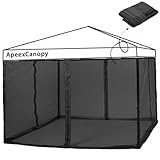 ApeexCanopy タープテント専用蚊帳 【メッシュシート4枚セット】 3.0ｍ用 虫除け対策 簡単取り付け メッシュスクリーン （ほとんどのストレートレッグの3mx3mタープテントに適用） (ブラック)