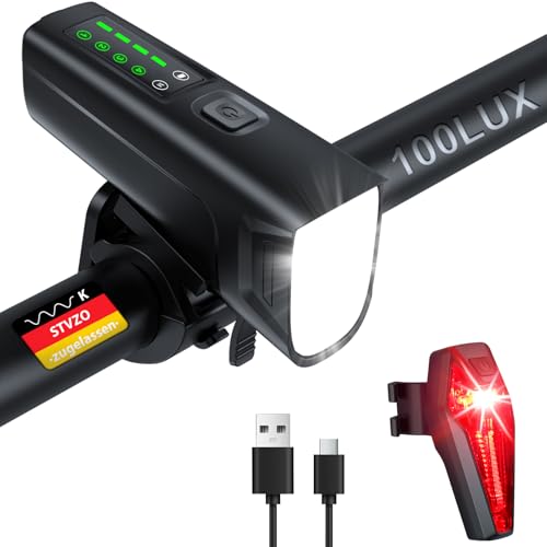 LED Fahrradlicht Set 100LUX | StVZO Zugelassen | Fahrradbeleuchtung USB-C...