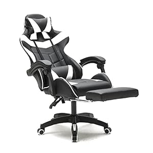 Gamestoel met voetsteun Cyclone tieners – bureaustoel – racing gaming stoel – wit zwart