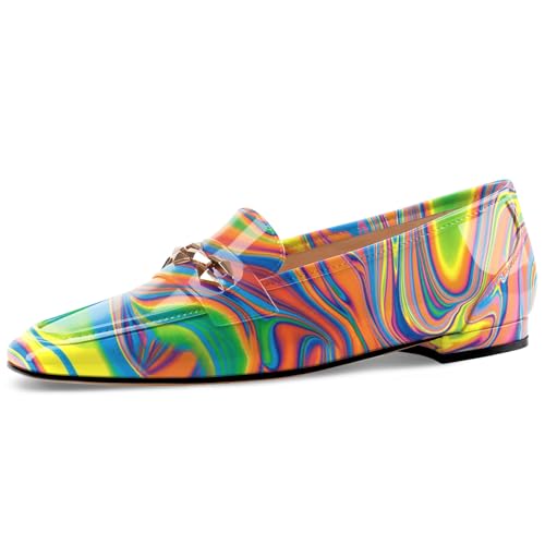Image of Oh Mispares Womens Loafers Square Toe Low Heel Penny Loafers Fashion Comfortable Slip on Flats Casual Dressy Shoes for Women Work Office Patent Leather