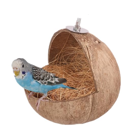 ISUPY 小鳥のハウス ココナッツ皿巣 天然素材 鳥の家 隠れ家 鳥かご オウム インコ ハムスターおもちゃ 寝床 遊び場 ケージアクセサリー (タイプB/ ココヤシファイバー100g付き)