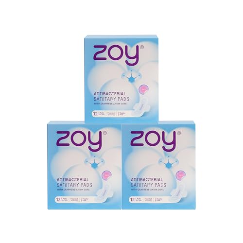 Image of ZOY Graphene Sanitary Pads for Women L Medium Flow | Anti-Bacterial Protection | Rash-Free, High Absorbency, Breathable Cotton, Odour Control | Ultra Thin Leak Lock Pads | 36 Pads