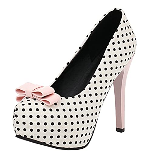 Meefit Women Polka Dot Pumps Stiletto High Heels Platform Pumps with Bow Tie