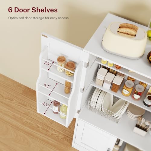 Image of TEENFON 43'H Pantry Cabinet with 4 Doors, Kitchen Cabinet with 6 Door Shelves, Storage Cabinet-Kitchen Pantry for Living Room, Dining Room, Bathroom, White