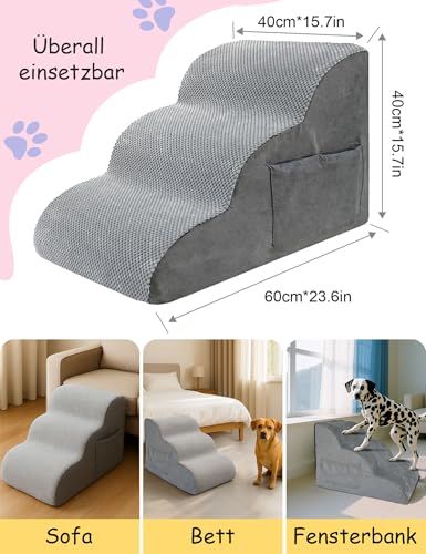 FURRYPAWS Hundetreppe - Gelenkschutz Design, Haustiertreppe für kleine Hunde, Hunderampe für Bett und Sofa, mit Lint Roller & Ersatzbezug, Rutschfestes Sicherheitssystem