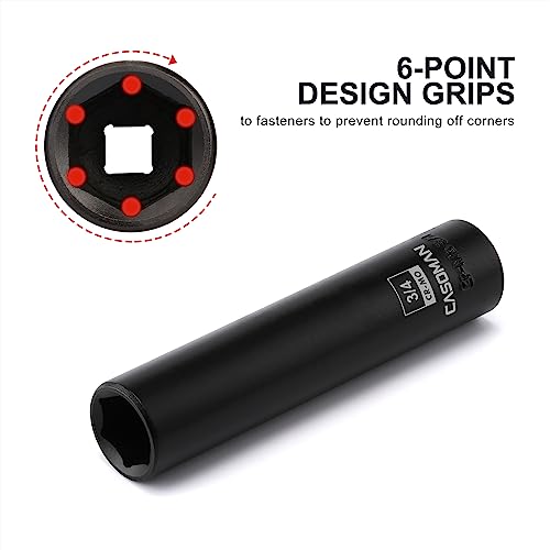 Image of CASOMAN 2PCS 1 /2-Inch Drive Extra Deep Socket- 3 /4 inch & 15 /16 inch, CR-MO, SAE, 6-Point, Extra Long (Pack of 2)