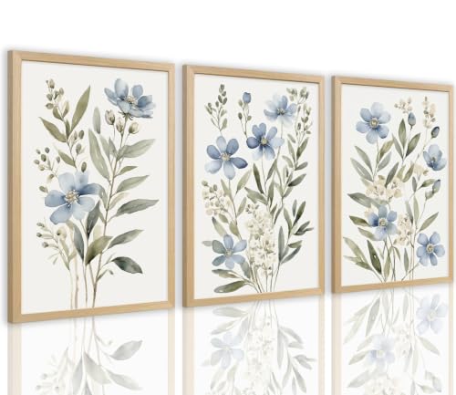 Watercolor Floral Wall Art Blue Green Flower Canvas Wall Decor Unframed