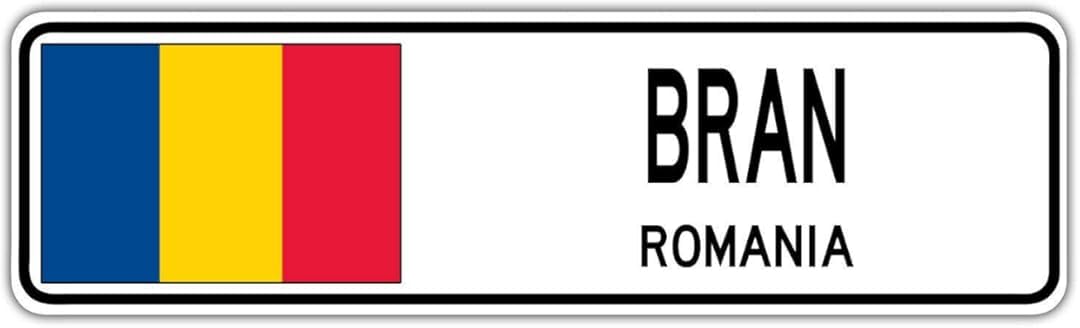 Bran, Romania Street Sign Romanian Flag City Country Road Wall Gift Street Sign 4x16 inches