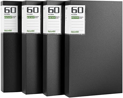 MyLifeUNIT Professional Binder with Plastic Sleeves, 60 Pockets Displays 120 Pages, 4 Pack Presentation Books Portfolio Folder for Artwork, Documents, Recipes