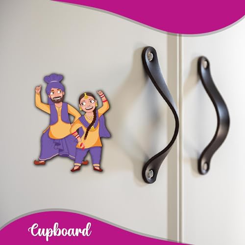 Image of Bhai Please Punjabi Traditional Couple Theme Fridge Magnet - Couple Gift