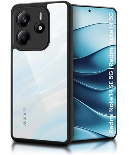 Image of WOW IMAGINE Shockproof Hybrid Back Cover for Redmi Note 14 SE 5G | Redmi Note 14 5G | Hard Slim fit Back Case | PC & TPU | Clear Transparent Case - Black