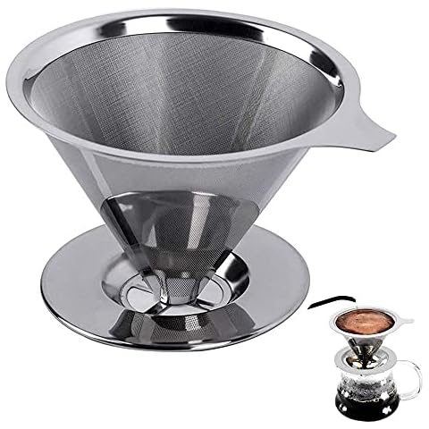 Mesh Filter Cup Holder, 4.5*3.1*3.9inch Coffee Filter, Stainless Steel Coffee Filter, with Handle, with Base, for Home, Office, Camping, Hiking, Fishing, Travel (Silver) Cover