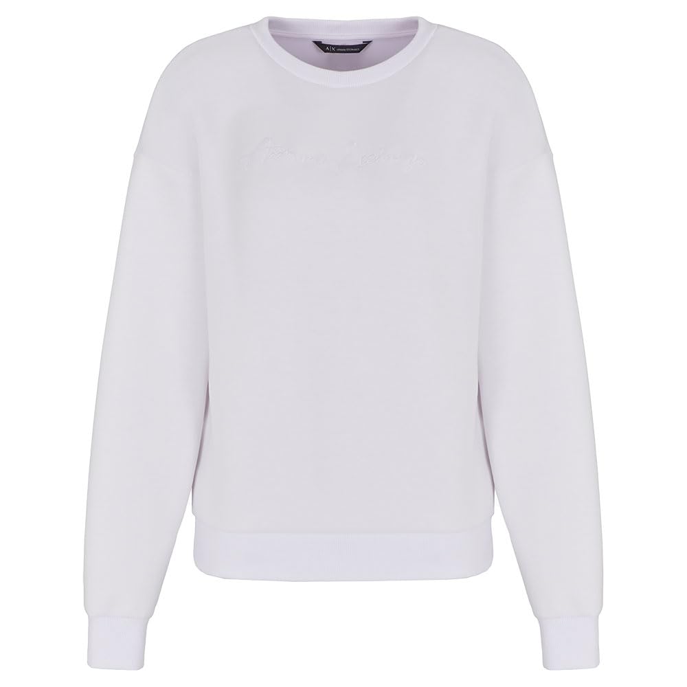 Armani Exchange Women's, Essential, embroidered logo signature, crewneck Sweatshirt, Optic white, XS