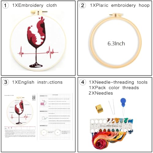 Image of Couple Embroidery Kits for Beginners Adults, Abstract Face Embroidery Starter Kit, Hand Stamped Cross Stitch Kits for Adults Anniversary Valentine's Day Gifts, Embroidery Hoop, Thread & Video Tutorial