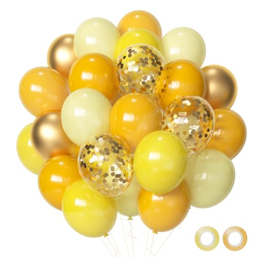Yellow Gold Confetti Party Balloons, 50pcs12 inch Mustard Light Yellow Gold Latex Balloons for Birthday Wedding Bride Sunflower Theme Party Decoration