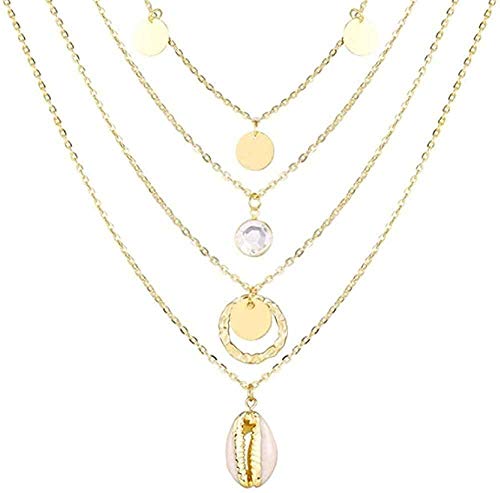 Preisvergleich Produktbild CKAWM Halskette Schmuck Frau Anhänger Frauen Schmetterling Muschel Perle Mondkette Lange Halskette Geschichtete Halskette