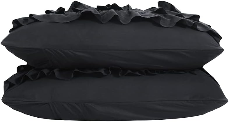 Vaulia Soft Microfiber Ruffled Decorative Pillow Shams, Black Color Standard Size 2 Pack