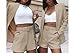 2 Piece Suits for Women Long Sleeve Solid Open Front Blazer Shorts with Belt Casual Elegant Business Suit Set Khaki