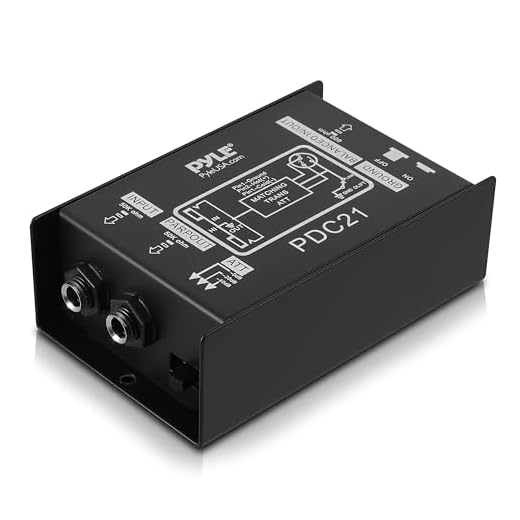 Pyle caja DI de inyección directa premium, Pasiva, Eliminadora de zumbidos con atenuador de entrada para conectar guitarra y bajo, Transformador de impedancia de 1/4″