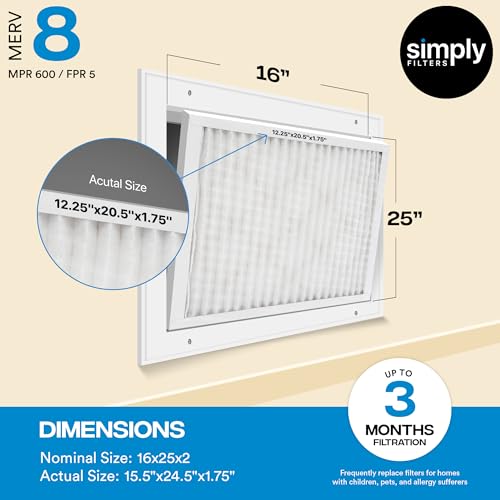 Image of Simply 24x24x4 Air Filter, MERV 8, 6 Pack, Furnace Air Filter for HVAC (Actual Size: 23.5 inchx23.5 inchx3.63 inch) DUST, Pet & Allergy Control