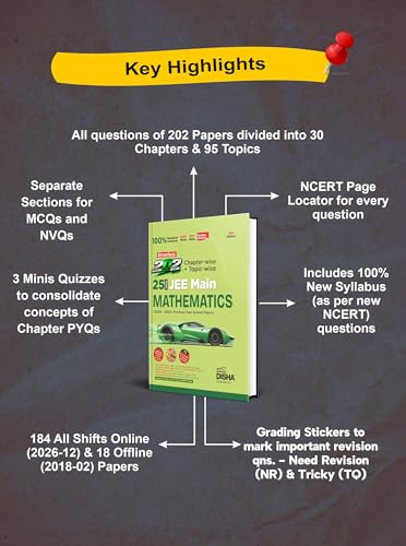 Image of Disha Errorless 202 Mathematics Chapter-wise & Topic-wise 25 Year JEE Main Previous Year Solved Papers (2026 - 2002) 10th Edn|100% New Syllabus JEE MAINS PYQ Book with Detailed Solutions |For JEE 2027