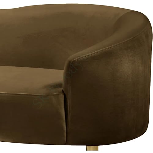 Image of Rosewood Luxury Curved Sofa in Premium Velvet-Fabric | Solid Wood Structure | High Density Foam | Sturdy Golden Legs | Comfortable & Stylish Couch for Modern Living Room (Brown, 2 Seater)