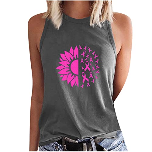 oelaio Graphic Tank Tops for Women Trendy Girls Breast Cancer Awareness Sleeveless Fall Casual Cute Pink Ribbon Print