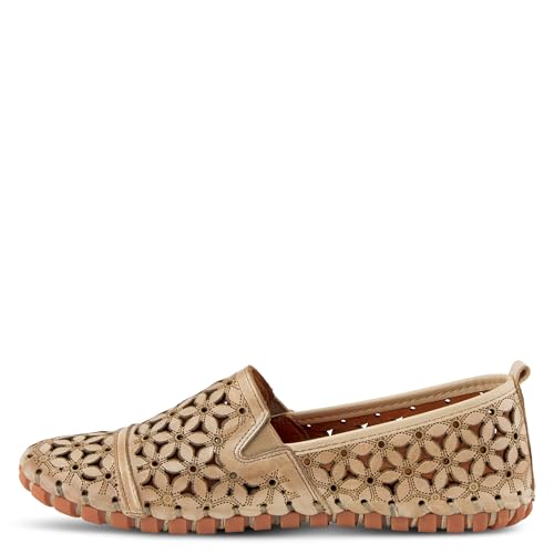 Image of Spring Step Flowerflow Shoes for Women - Leather Womens Loafer with Floral Laser Cutout - Comfortale Slip-On Shoes for Womens