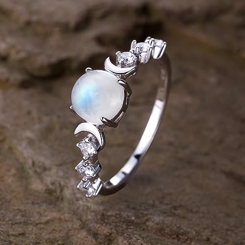 Natural Moonstone Ring for Women, 925 Sterling Silver Triple Moon Goddess Engagement Promise Ring Anniversary, Birthday, Christmas, Valentine's Day Gift for Her4