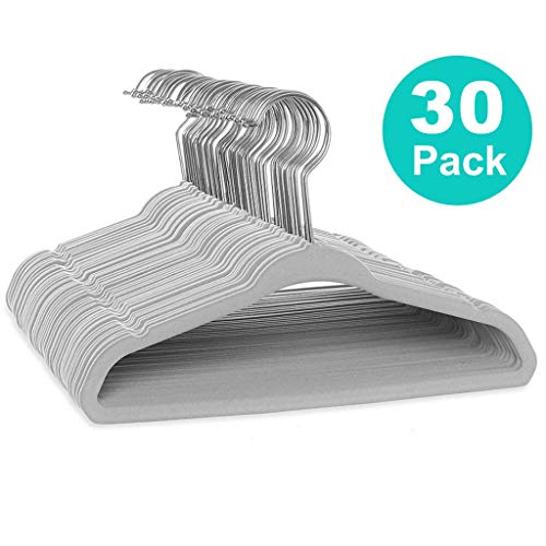 Fheaven (TM) Ultra Thin Velvet Hangers - Non Slip Black Clothes Suit Hangers, Velvet Flocked Surface Hook for Jackets, Pants, Dress Clothes - Thumbnail 2