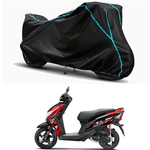 Image of Waterproof Bike Body Cover Compatible for | Honda Dio Sports DLX | Taffeta Fabric, Sky Piping Design, Bottom Elastic Fit | Dustproof, Sun UV & Rain Protection for All Weather.