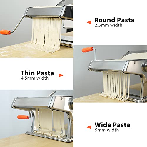 Pasta Maker Machine, Stainless Steel Manual Noodle Maker With Dough Roller And 3 Blade Cutter, Adjustable Thickness Settings Pasta Machine For Spaghetti, Fettuccini, Lasagna Or Ramen #TOP3