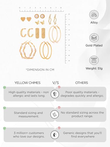 Image of Yellow Chimes Earrings for Women and Girls | Fashion Gold Stud & Hoop Set | Gold Plated Hoop & Studs Earring | Western Hoop Earrings Combo | Birthday Gift for Girls & Women Anniversary Gift for Wife