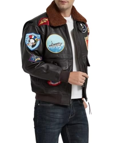 Mens Top Aviator USAAF Pilot Flying Tom Multiple Patches G1 Bomber Jacket Fur Collar Brown Bomber Leather Jacket3