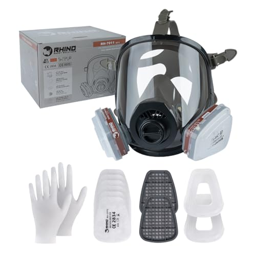 RHINO Smart Solutions Mascarilla con Filtro de Carbono Proteccion para Pintura, Gases, Polvo, Partículas, Fitosanitarios, Vapores Orgánicos (7011D) | Mascara Reutilizable Pantalla de Cara Completa