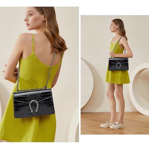 Image of MYHOZEE Crossbody Bags for Women - Snake Printed Clutch Purses Leather Chain Shoulder Bags Evening Handbags