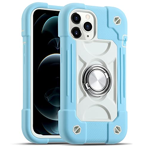 Image of MARKILL Compatible with iPhone with Built-in 360Rotating Ring Stand, Military Grade Drop Protection Full Body Rugged Heavy Duty Case Durable Cover (Ice Blue, iPhone 12 /12Pro 6.1 inch)