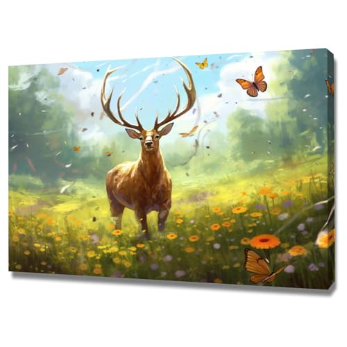 Toile cerf et montagne encadrée : impression haute définition 30x40