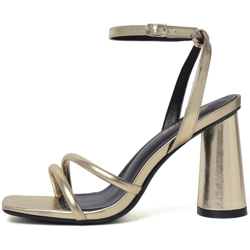 Image of RIBONGZ Block Heels Prom Heeled Sandals for Women Chunky Square Open Toe Strappy High Heels Ankle Strap Wedding Bridal Shoes High Heel Sandals for Party Dress