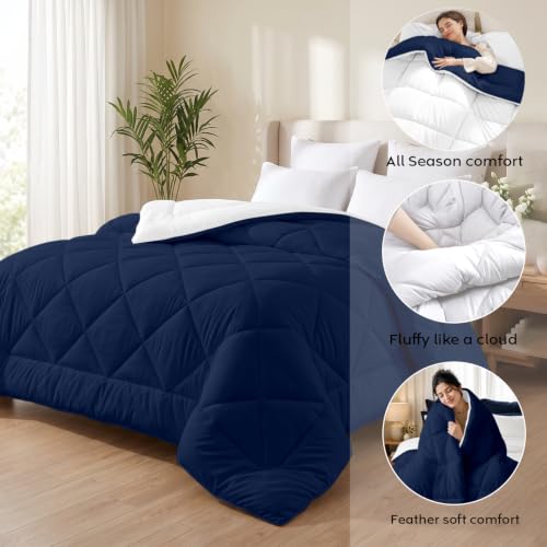 Image of AYKA Reversible Comforter 220 GSM Microfiber Reversible AC Comforter /Blanket for Winter /Quilt /Duvets for Queen Size Single Bed Comforter (60 * 90, Navyblue & White)| TC - 220