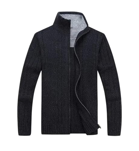 Men's Fall Winter Wool Lined Knit Cardigan Sweater Long Sleeve Zipper Thick Warm Casual Outerwear