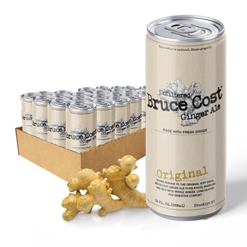 Bruce Cost Original Unfiltered Ginger Ale 24 Pack - Unfiltered - Made with REAL Ginger - Sweetened with Organic Cane Sugar - No Artificial Flavors or preservatives - Clean Ingredients