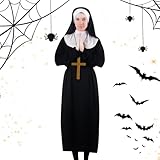 Disfraz de monja para mujer, collar con colgante de cruz, disfraz de monja, para mujeres y adultos, cosplay, fiesta temática de Halloween, juego de rol, espectáculo de escenario