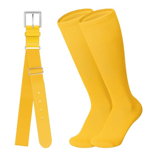 Leroci Baseball Belt and Baseball Socks Combo Set for Adult Men and Women Yellow