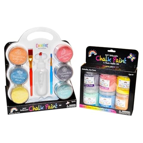 DIY Sidewalk Chalk Paint Set & 6pk Refill - Non-Toxic, Washable Powdered Chalk - Simply Mix in Water and Use a Paintbrush to Create Colorful Artwork on the Sidewalk or Chalkboard, For Kids Ages 5+ Cover