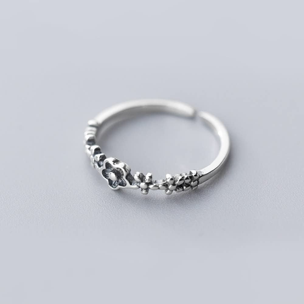 HGJH Ring Silber 925 Damen, S925 Sterling Silber Fünf Blütenblatt Blume Ring Verstellbare Ringe Temperament Offener Ring Silber Daumenring Ewigkeitsring Hochzeit Charme Schmuck Geschenke Für Männer M