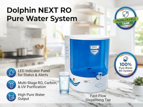 Image of AQUA Dolphin Alkaline Copper RO Water Purifier | RO + LED UV + Zinc + Copper + TDS Controller | 9L Storage | White & Blue | Ideal for Home & Office | Up to 3000 TDS